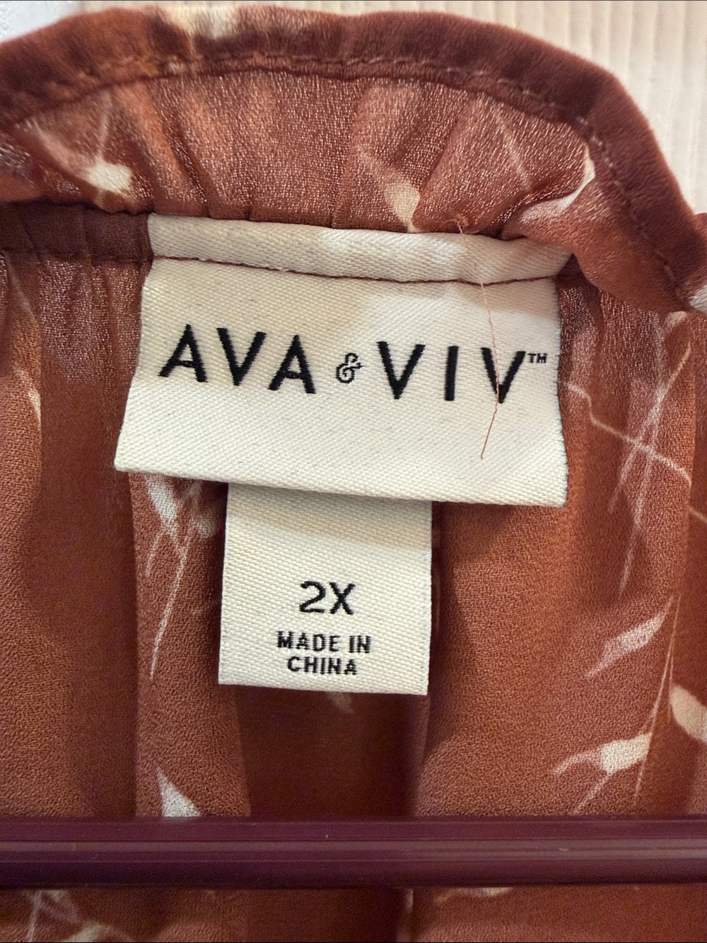 Ava & Viv Rust Botanical Ruffle-Neck Blouse Size 2X - Picture 2 of 9